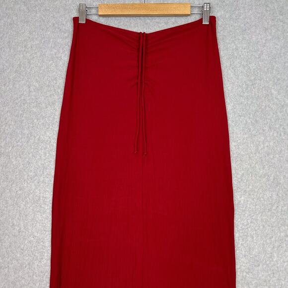 SKIMS Brick Red Soft Lounge Ribbed Ruched Long Maxi Skirt Size Medium - Picture 3 of 9